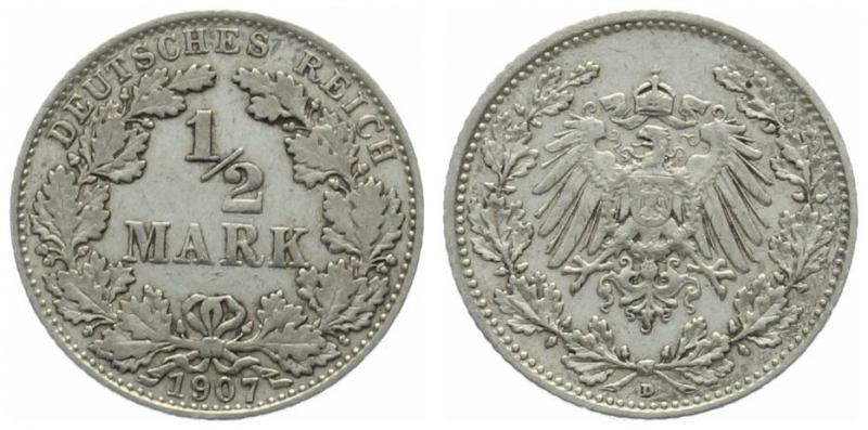 Kaiserreich 1/2 Mark 1907 D